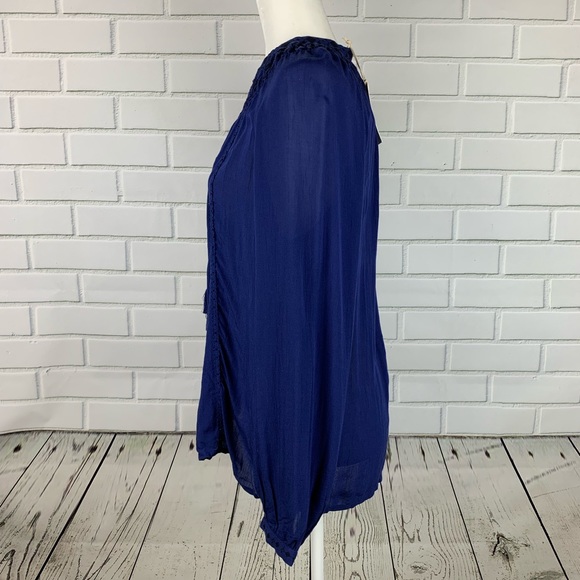 🔥LUCKY BRAND🔥Embroidered Boho Peasant Top Cobalt Blue Small NWT - Picture 6 of 7